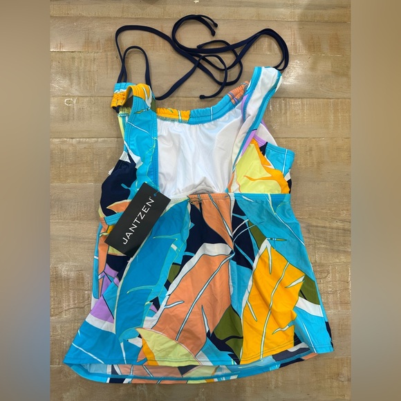 JANTZEN H back Teal pink Tankini tropical swim top bikini - Picture 9 of 12